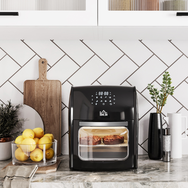 HOMCOM 12L Air Fryer Oven 8 Presets 1800W Rapid Air Circulation Rotisserie Black