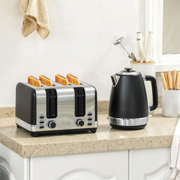 HOMCOM Black 1.7L 3000W Kettle & 4-Slice 1860W Toaster Set w/ Crumb Tray