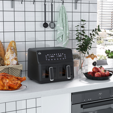 Dual Air Fryer 8L 2 Baskets 8 Presets Timer 2500W Cookbook Non-stick UK Plug