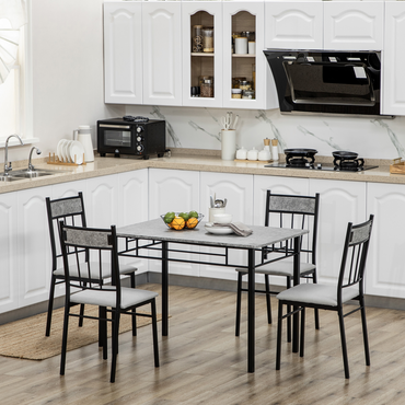HOMCOM 5-Piece Dining Table Set 4 Chairs Marble-Effect, Padded Seats, Light Grey