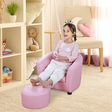 HOMCOM Kids Mini Sofa Armchair with Ottoman, Playroom Bedroom, Pink & Black 45kg