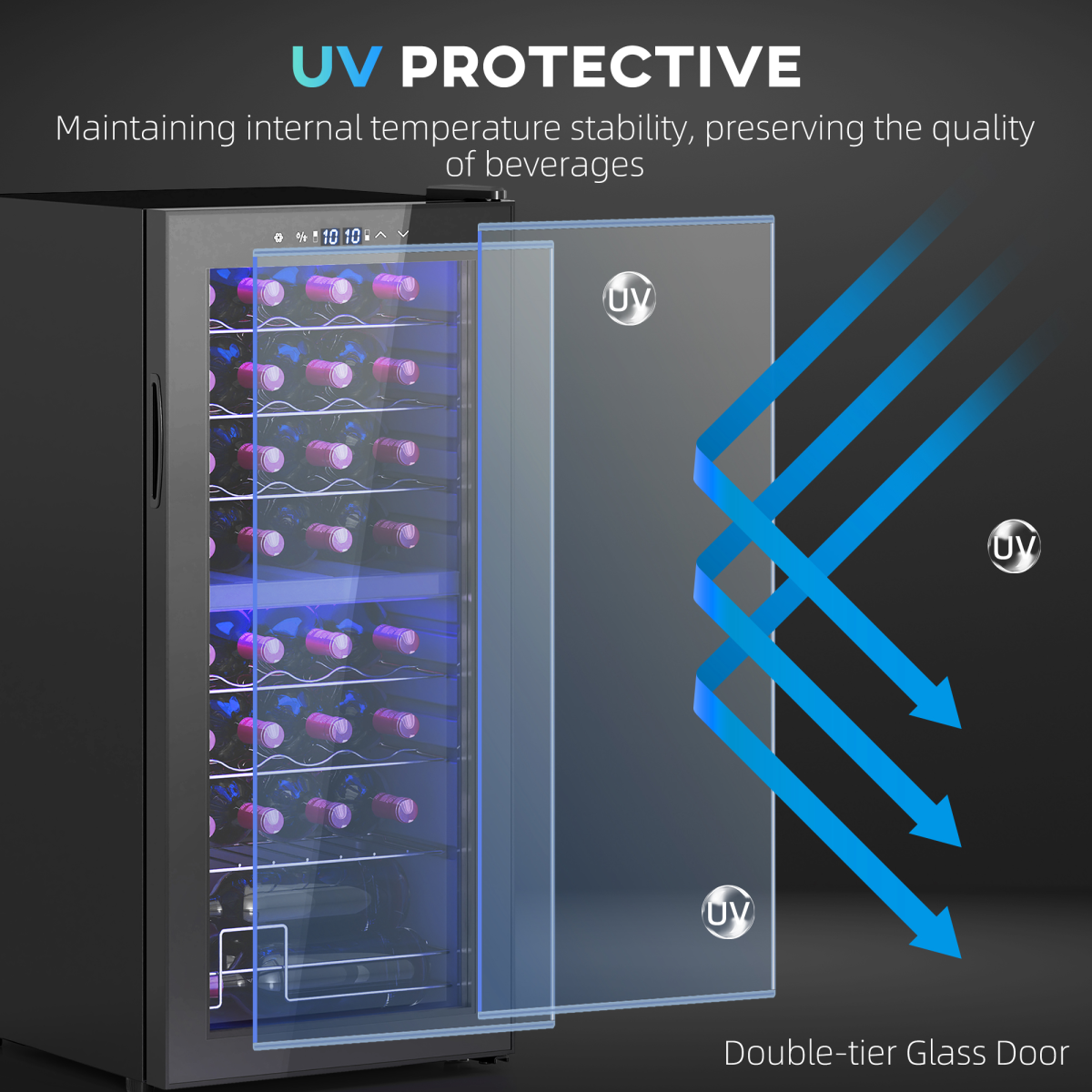 HOMCOM 86L Dual Zone Wine Cooler, Black, 5–18°C Touch Control, UV Glass Door