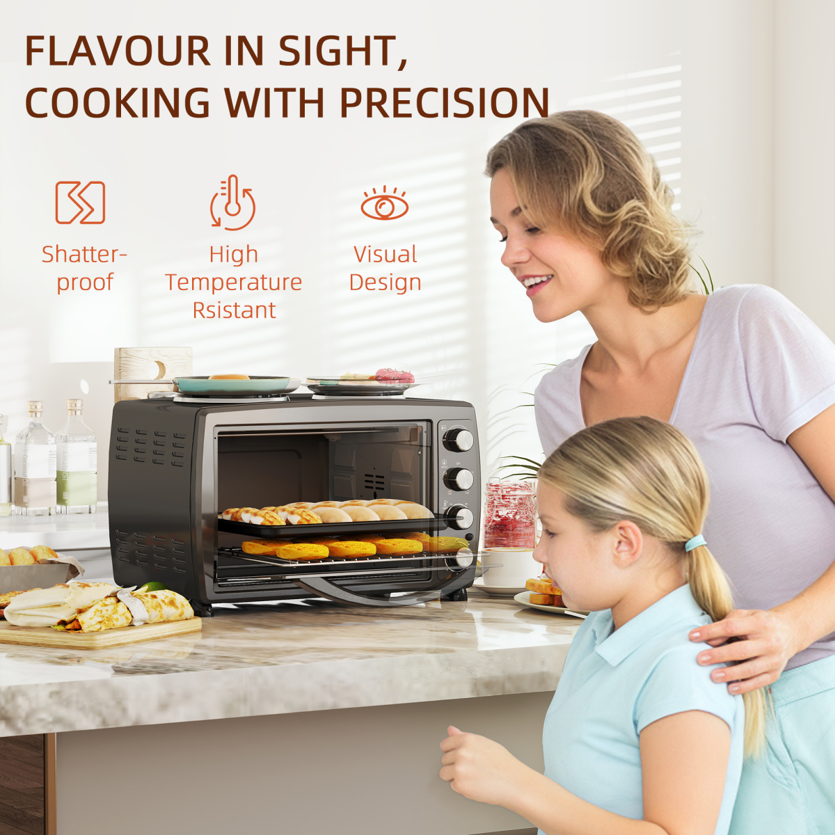 HOMCOM 36L Toaster Oven 2 Hot Plates 2600W Grill Roast Bake with Timer Black UK