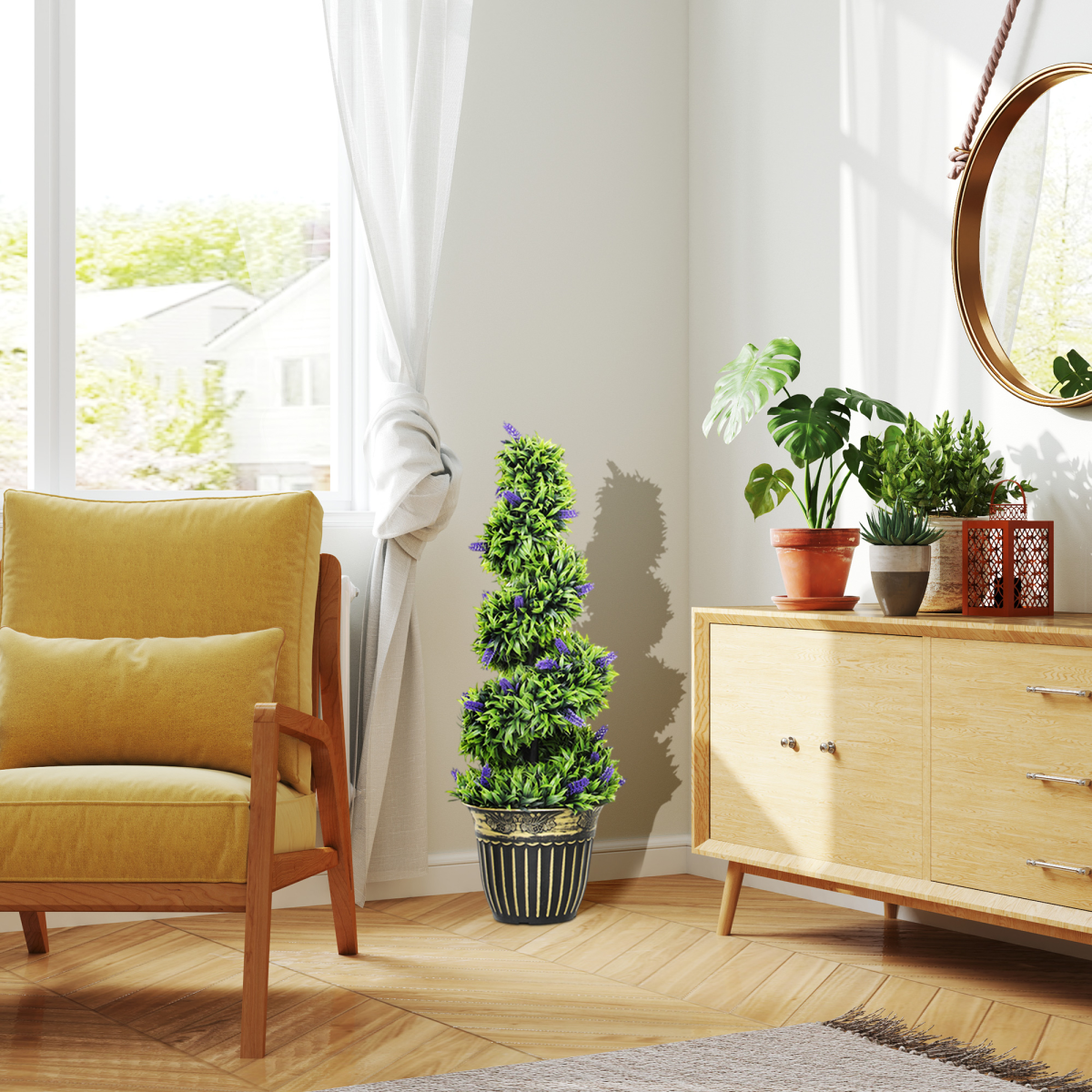 HOMCOM Set of 2 Decorative Artificial Plants with Lavender and Pot, 90cm