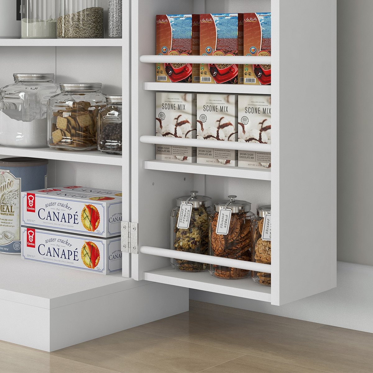 HOMCOM White Kitchen Cupboard Double Doors 5-Tier Shelf 12 Spice Racks