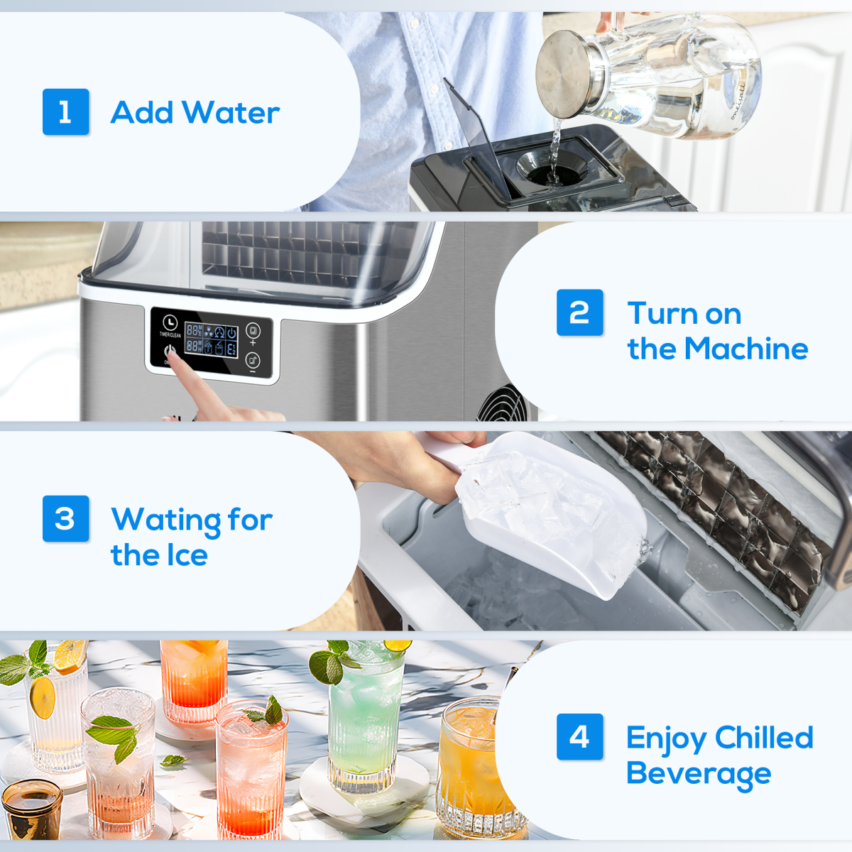 HOMCOM Countertop Ice Maker Machine, 20kg/24h, 3.2L LCD, Self-Clean, 20 Ice Cubes