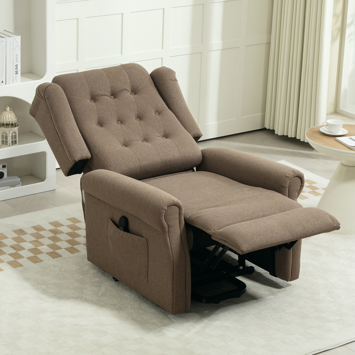 HOMCOM Power Lift Recliner Wingback Armchair 150° Recline Button Tufted Dark Brown