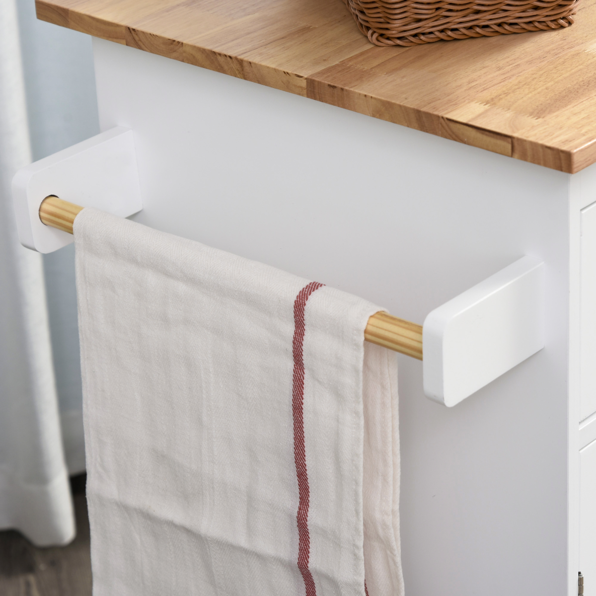 Kitchen Island Storage Rubber Wood Top, 3-Tier Spice Rack,