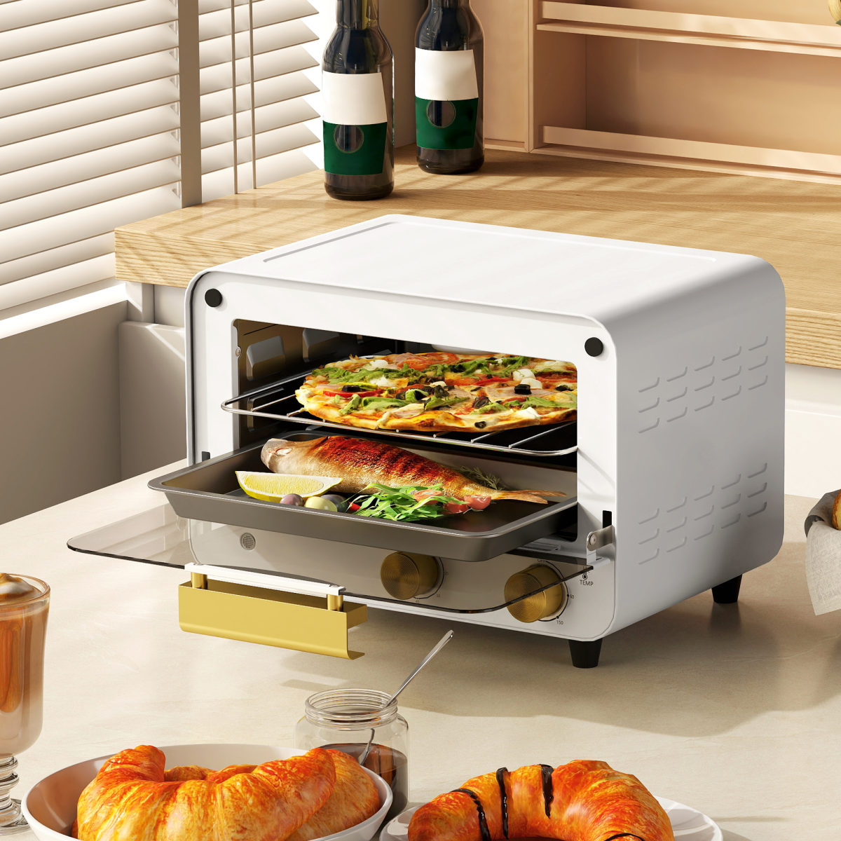 HOMCOM 12L Mini Toaster Oven 750W Countertop, Glass Door, White