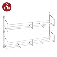 Vinsani 1/2/3/4/5/6 Tier Spice Racks Organiser - 2 Tier Flexible Herb Spices Condiments Jar Cupboard Wall Mounted Hanging Storage with Adhesive Stickers & Screws For Pantry Kitchen (Silver)