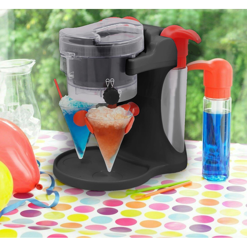 Neo Black Ice Snow Cone Slushy Maker Machine with 4 Cups & 2 Syrup Dispensers