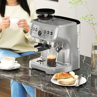 HOMCOM Espresso Machine with Bean Grinder & Steam Wand, 15 Bar, Silver