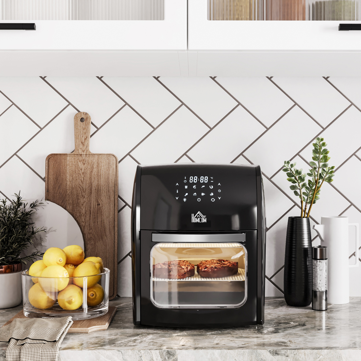 HOMCOM 12L Air Fryer Oven 8 Presets 1800W Rapid Air Circulation Rotisserie Black