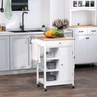 MDF Kitchen Storage Trolley White, 1 Drawer, 3 Shelves, Cabinet & Rails, Wheels