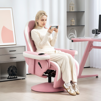 HOMCOM Pink 135° Manual Recliner Swivel Armchair PU Sofa Chair Footrest 130kg