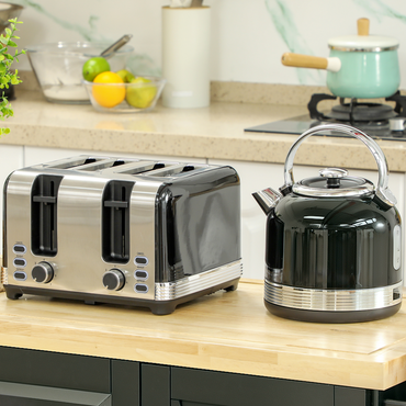 HOMCOM 1.7L 3000W Kettle & 4-Slice Toaster Set with Fast Boil, Black