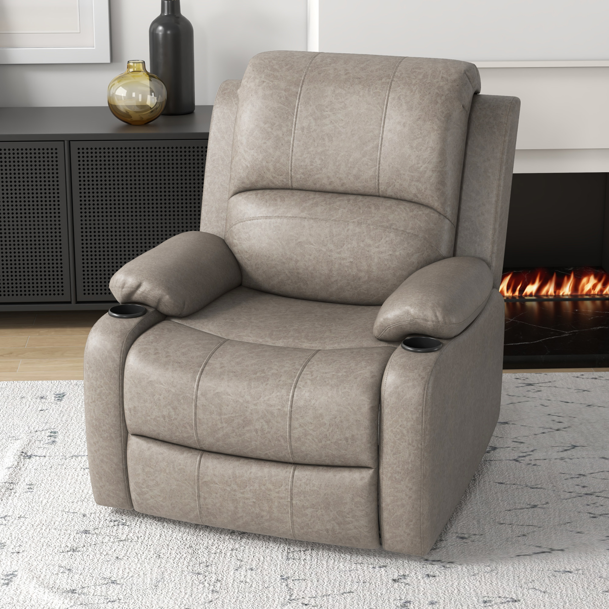 HOMCOM Faux Leather Recliner Armchair with Cup Holders, 135° Manual UK, 150kg