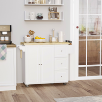 Drop-Leaf Kitchen Island on Wheels Utility Storage Cart with Drawers & Cabinet