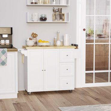 Drop-Leaf Kitchen Island on Wheels Utility Storage Cart with Drawers & Cabinet