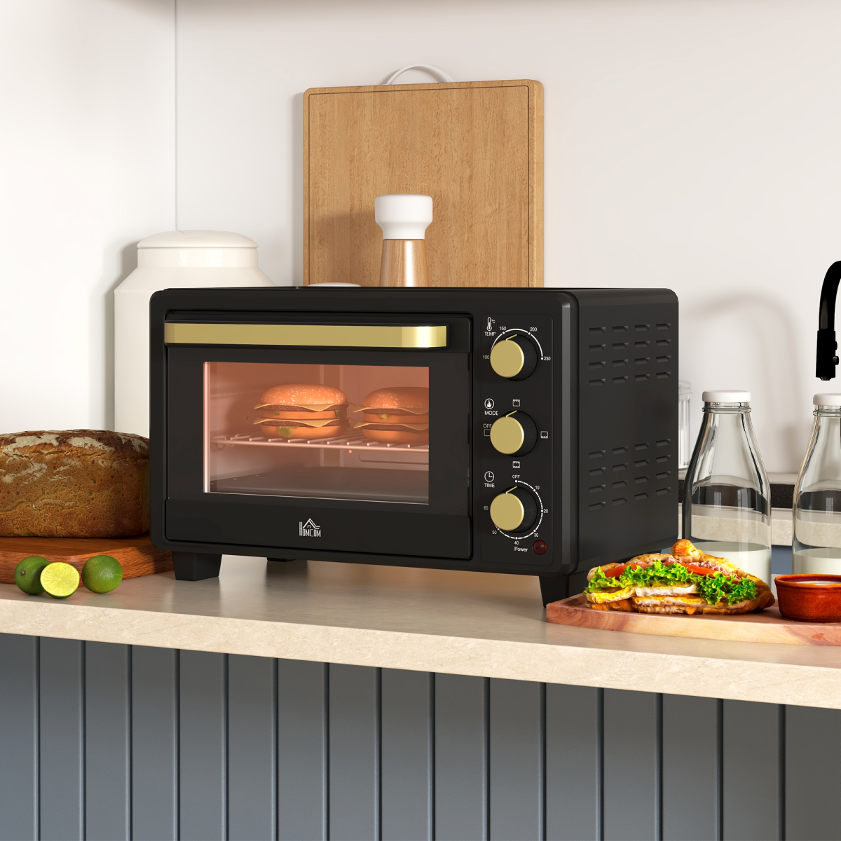 HOMCOM 16L Mini Countertop Oven 1400W Adjustable Temp Timer 100-230°C Black