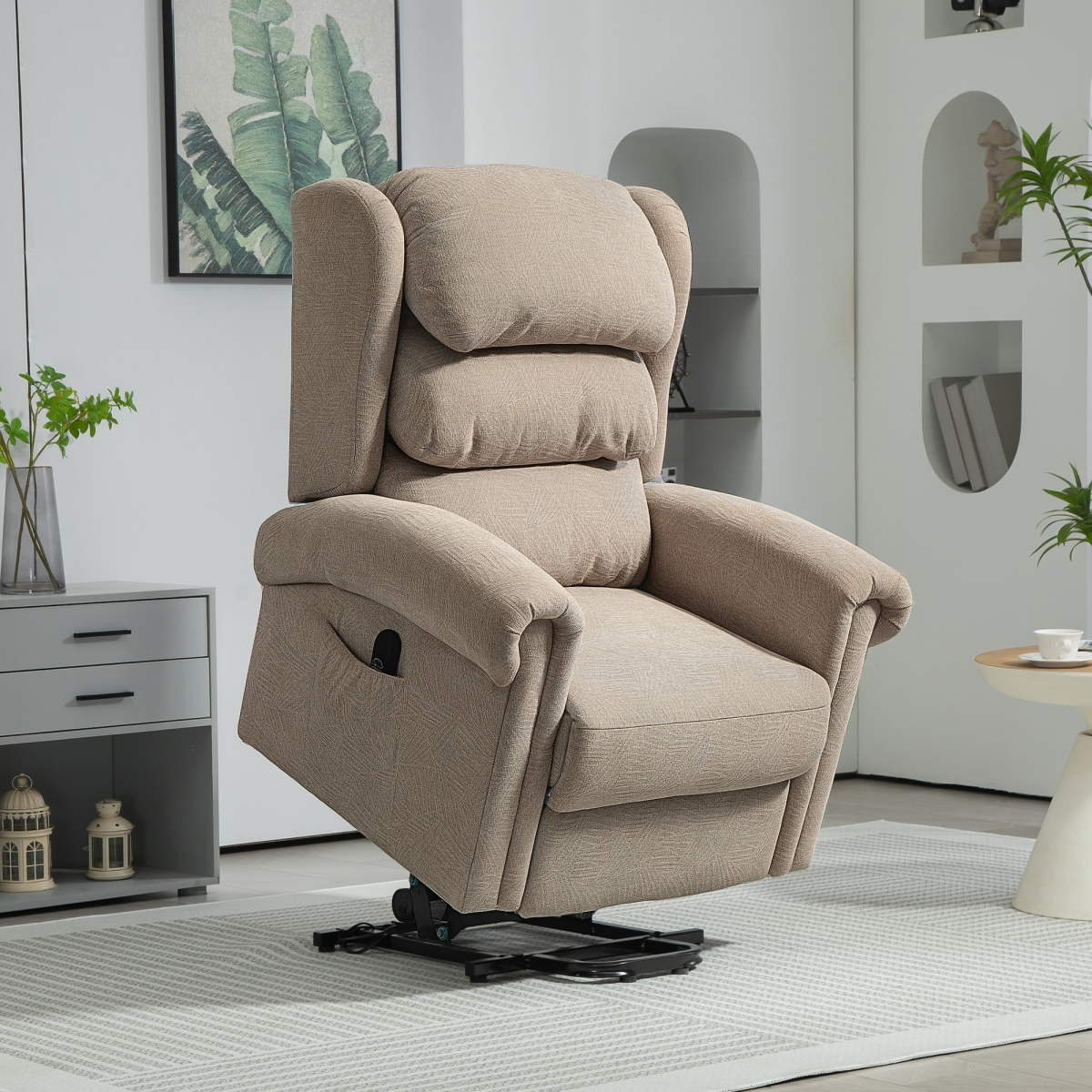 HOMCOM Power Lift Recliner Chair Elderly Remote Control Khaki 150° 135kg