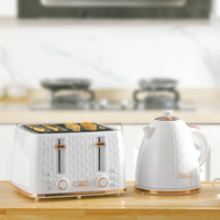 HOMCOM 1.7L Kettle & 4-Slice Toaster Set, Defrost Reheat, Crumb Tray, White