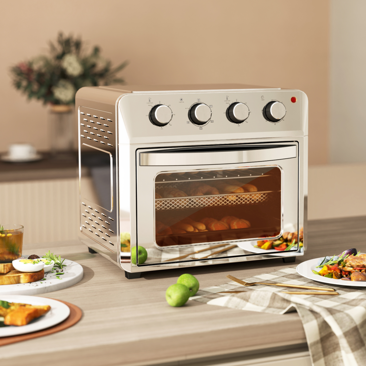 HOMCOM 24L Air Fryer Oven 1600W 90-230°C Grill Bake Roast Compact 7 Modes