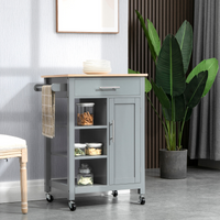 Kitchen Trolley Utility Cart on Wheels Grey with Drawer & Open Shelf Storage