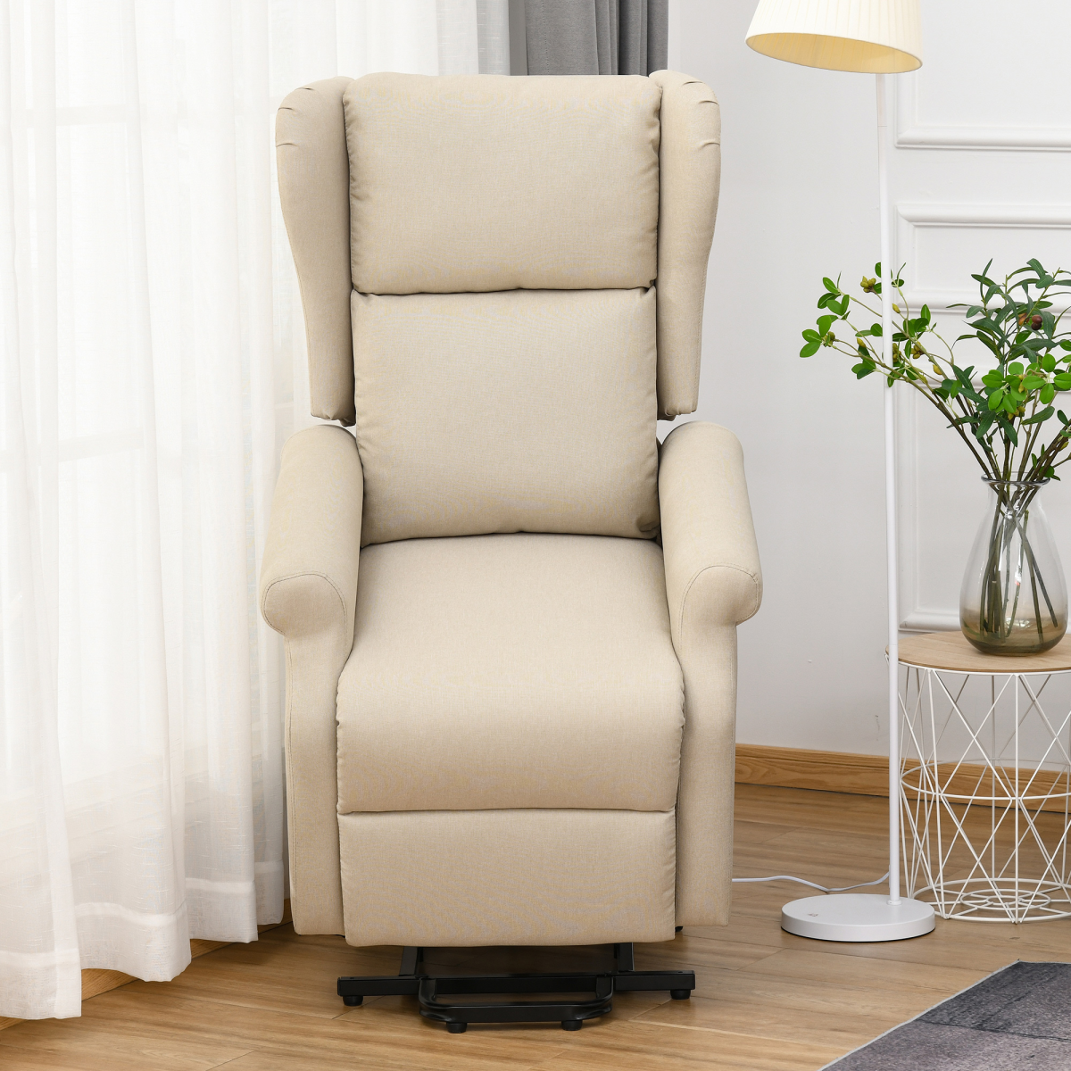 HOMCOM Power Lift Recliner Chair for Elderly, Fabric Armchair w/ Remote, Beige
