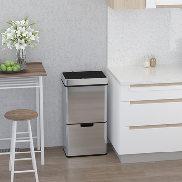 HOMCOM Motion Sensor Rubbish Bin 72L 3 Compartments Stainless Steel Look Lid