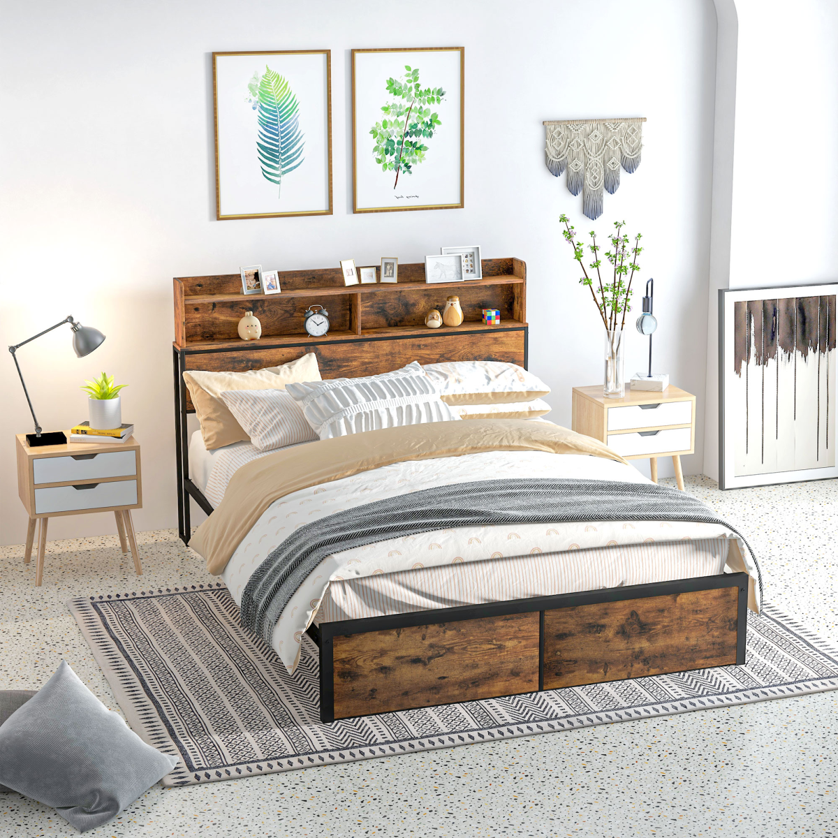 HOMCOM King Bed Frame 5.2FT with Storage Headboard & Under Bed Storage