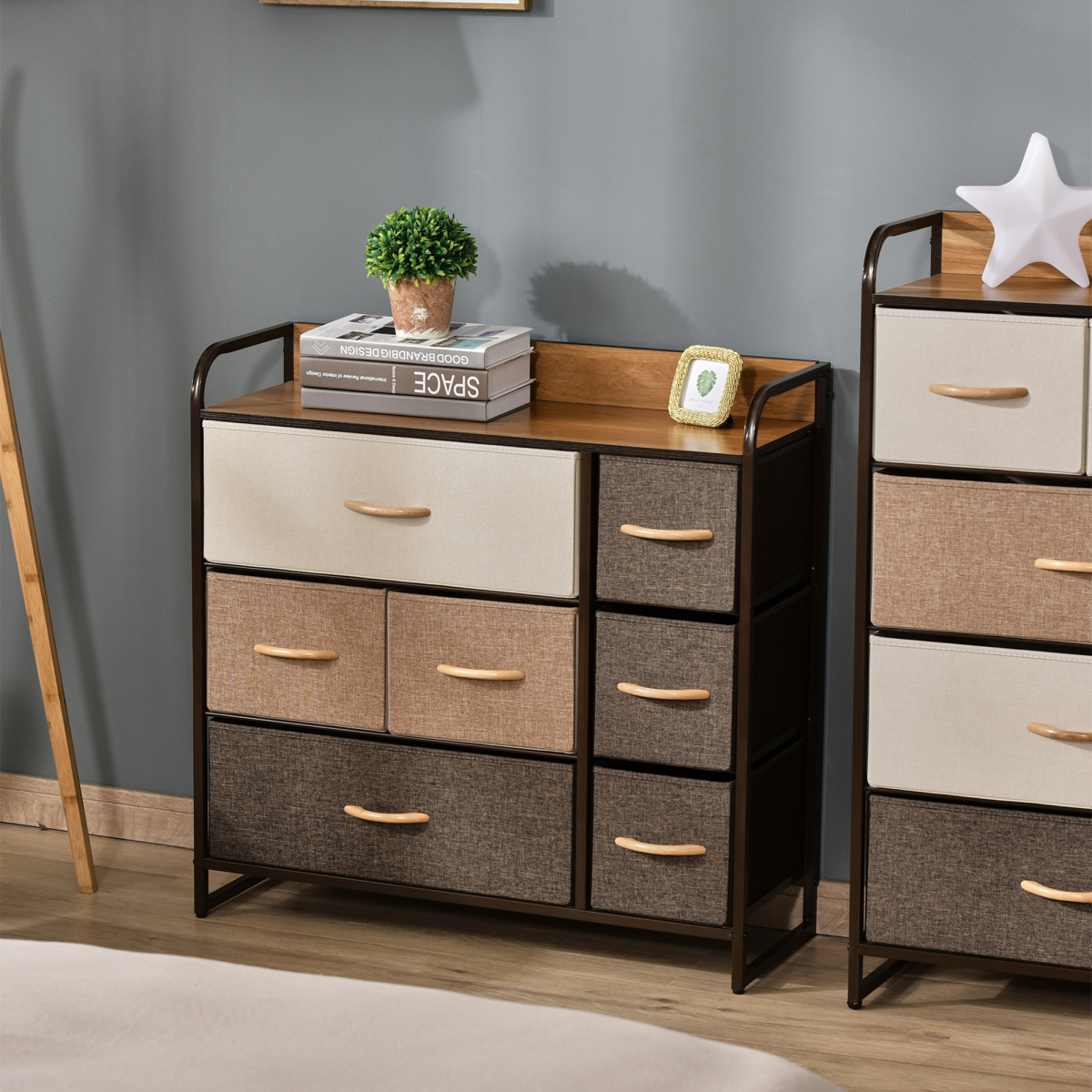 HOMCOM 7 Drawer Fabric Dresser Chest of Drawers Storage Organizer MDF Top