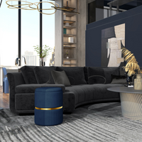 HOMCOM Dark Blue Round Storage Pouffe Footstool, Cushioned Top, Velvet, UK