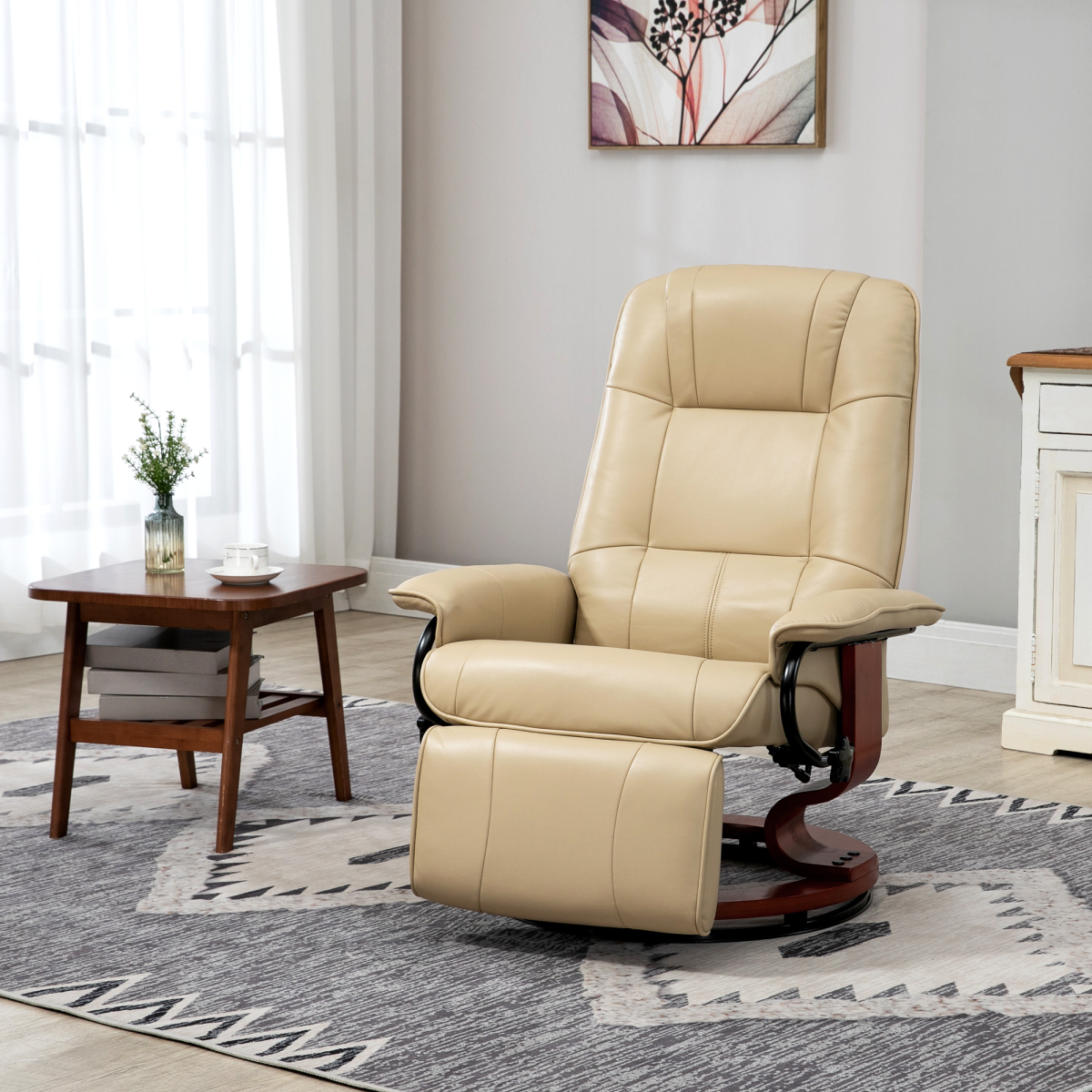 HOMCOM Ergonomic Recliner Office Chair PU Leather Lounger 145° Cream 120kg