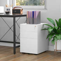 3 Drawer Metal Filing Cabinet Lockable 4 Wheels Compact Under Desk White
