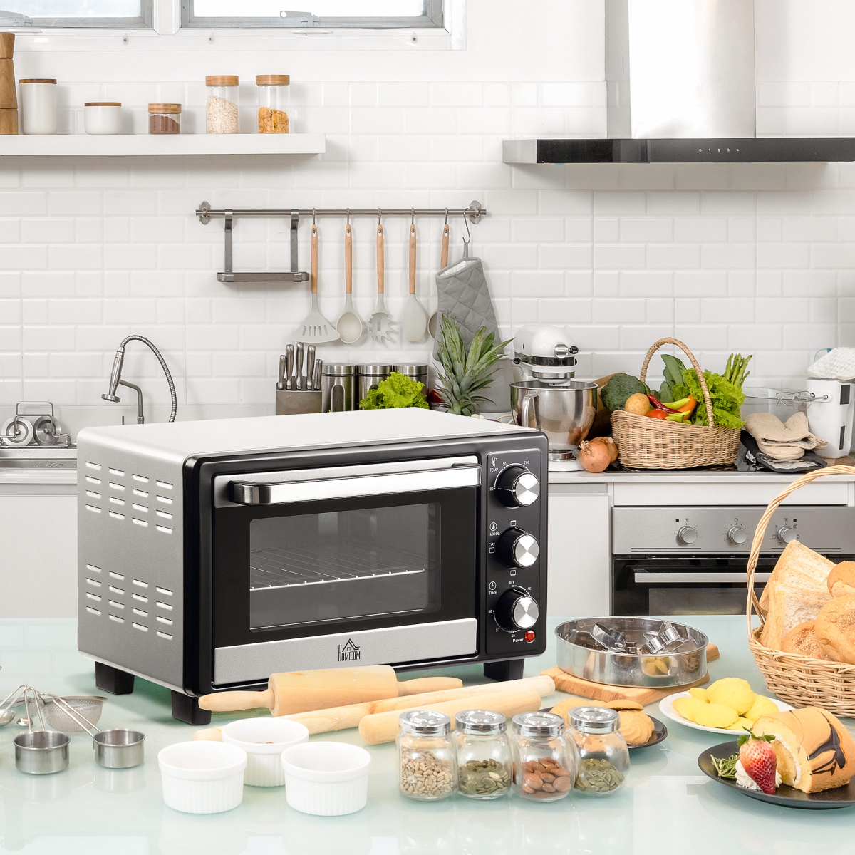 iHomeDirect 16L Mini Oven Toaster Oven with Grill Timer 1400W Adjustable Thermostat