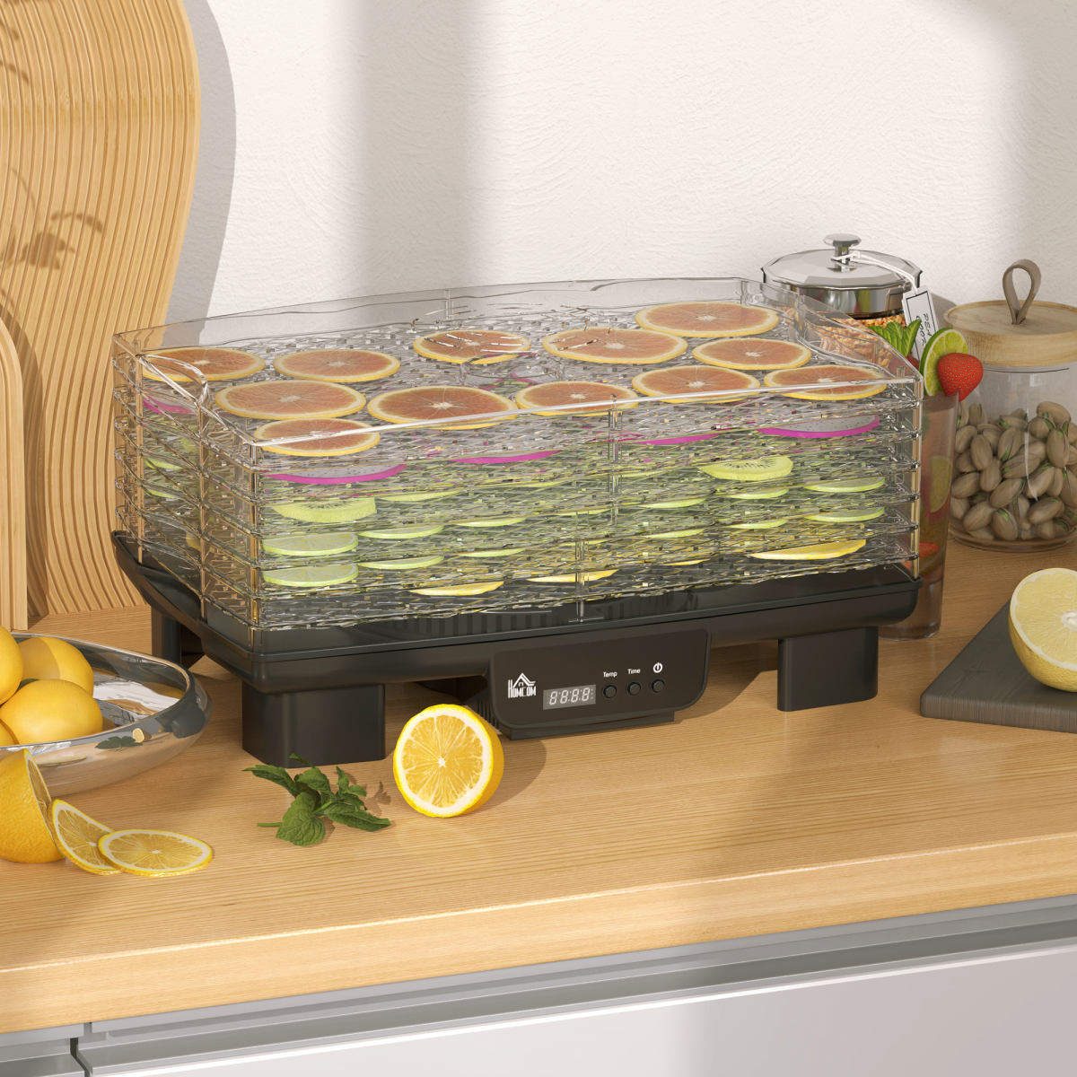 HOMCOM 6-Tray Food Dehydrator Machine, 40–70°C Fruit Meat Veg Dryer, Black