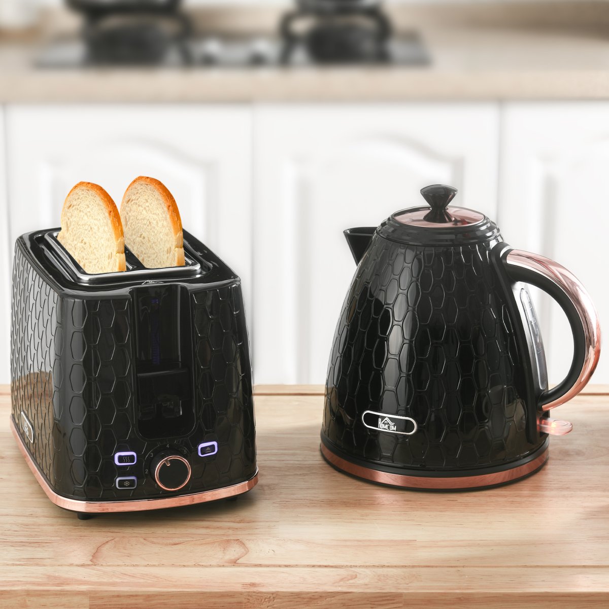 HOMCOM 1.7L Kettle & 2-Slice Toaster Set Fast Boil Auto Pop-Up Black