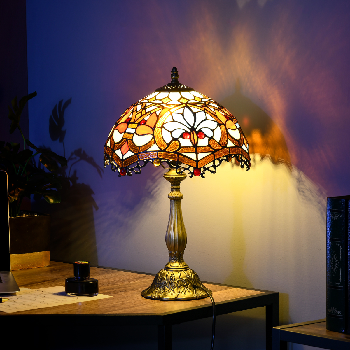 HOMCOM Stained Glass Table Lamp Antique Sunflower E27 Bulb Not Included 48cm