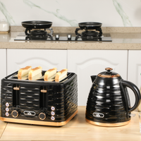 HOMCOM Electric Kettle Toaster Set 1.7L Rapid Boil 4 Slice Black UK Plug