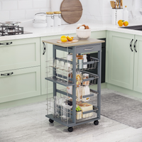 Kitchen Island Trolley Cart w/ 4 Baskets, Drawer & Side Racks Dark Grey