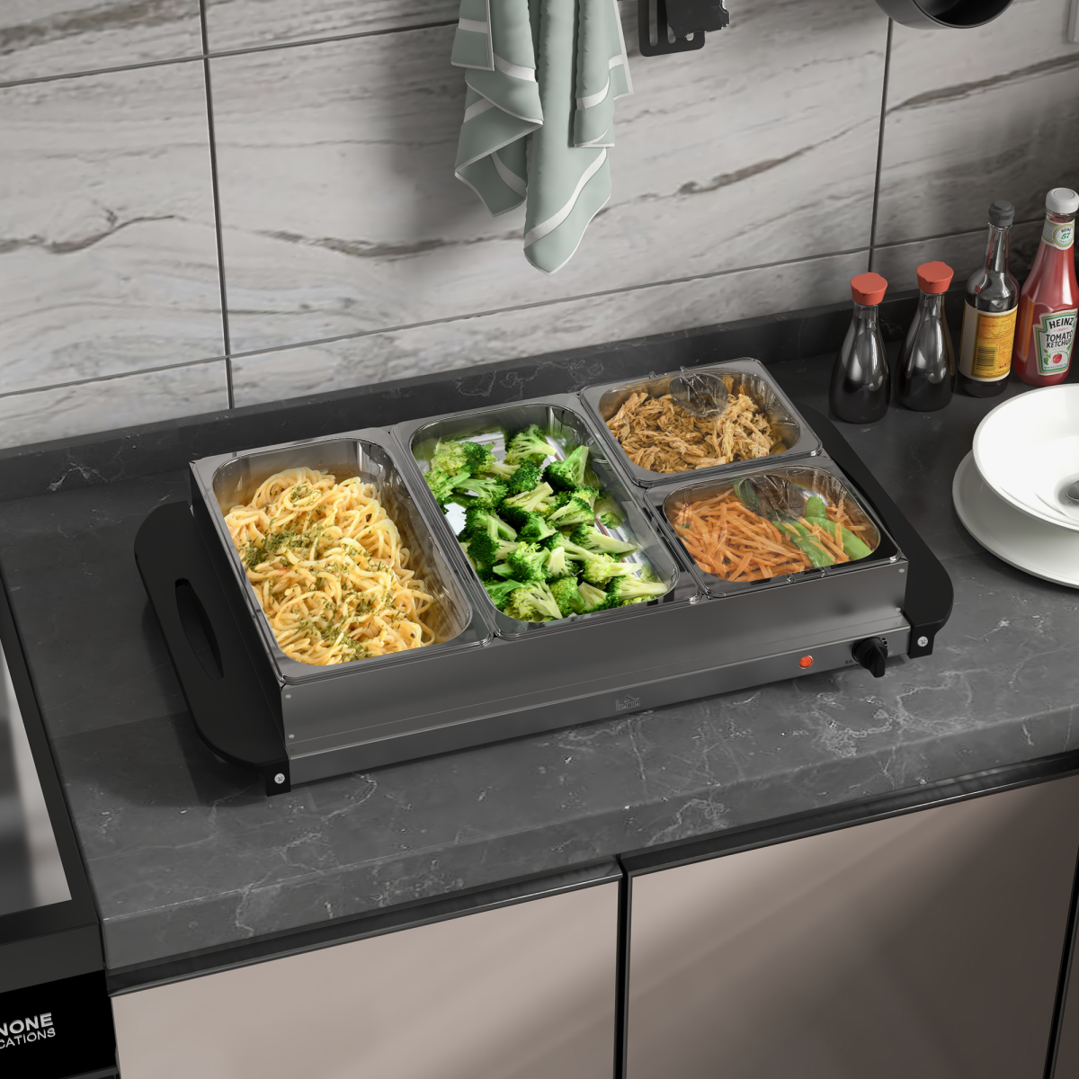 HOMCOM 4 Tray Electric Food Warmer Buffet Server Adjustable Temp 58-85°C 300W