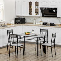 HOMCOM 5-Piece Dining Table Set 4 Chairs Marble-Effect, Padded Seats, Light Grey