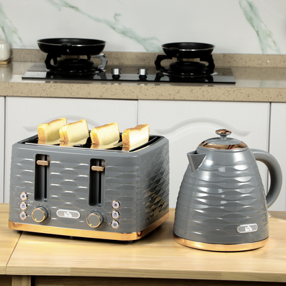 HOMCOM 1.7L Kettle & 4-Slice Toaster Set, Rapid Boil, Grey, 7 Browning Levels