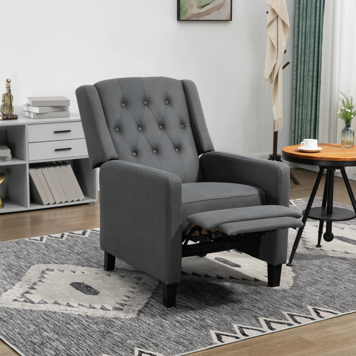 HOMCOM Button Tufted Microfibre Recliner Armchair with Push Back 135° Grey