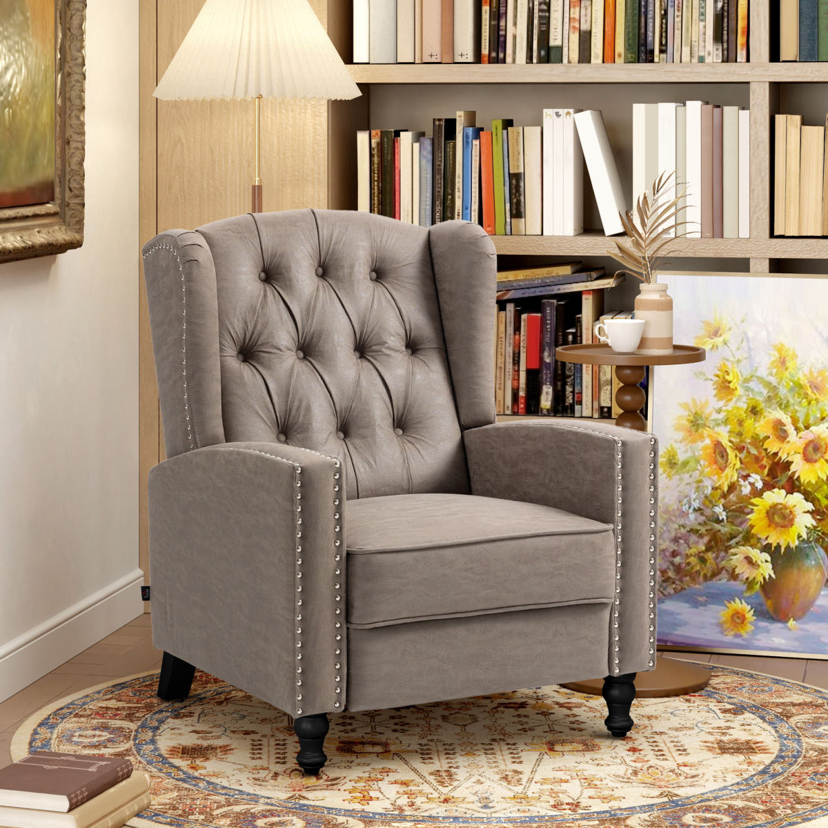 HOMCOM Brown Marble Effect Manual Reclining Armchair w Footrest Studs 150kg