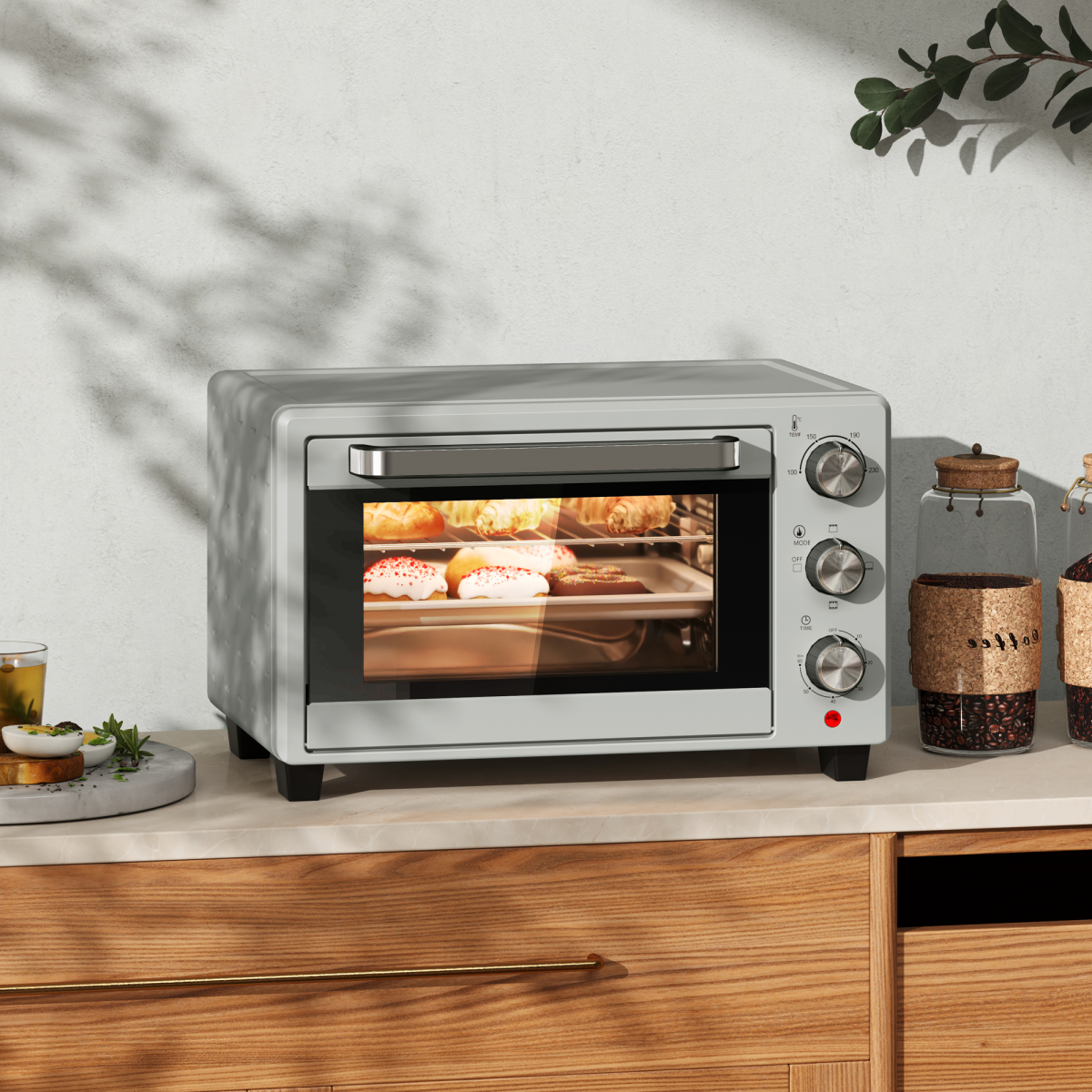 HOMCOM 21L Mini Electric Oven Grill, Adjustable Temp 100-230°C, 1400W Silver