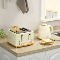 HOMCOM 1.7L Rapid Boil Kettle & 4-Slice Toaster Set, Beige, Safety & Browning