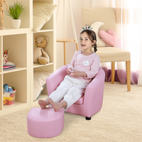 HOMCOM Kids Mini Sofa Armchair with Ottoman, Playroom Bedroom, Pink & Black 45kg
