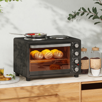 HOMCOM 28L Toaster Oven 2 Hot Plates Grill Roast Bake Countertop 2600W Black